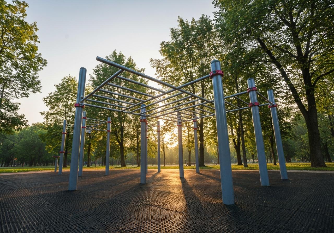 Barre de traction horizontale fixée en extérieur, lumière naturelle