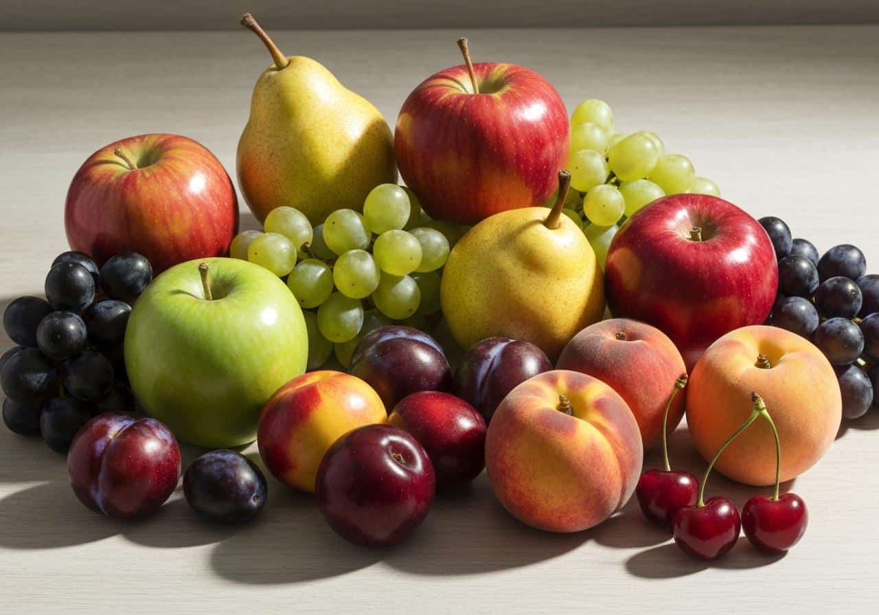 Fruits frais à peau fine disposés sur fond clair