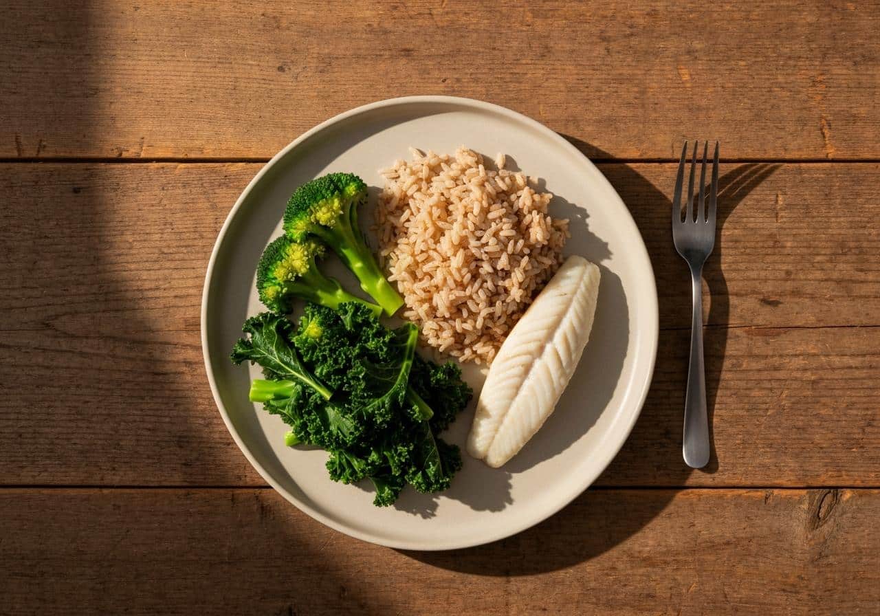 Assiette équilibrée le soir avec légumes et féculents