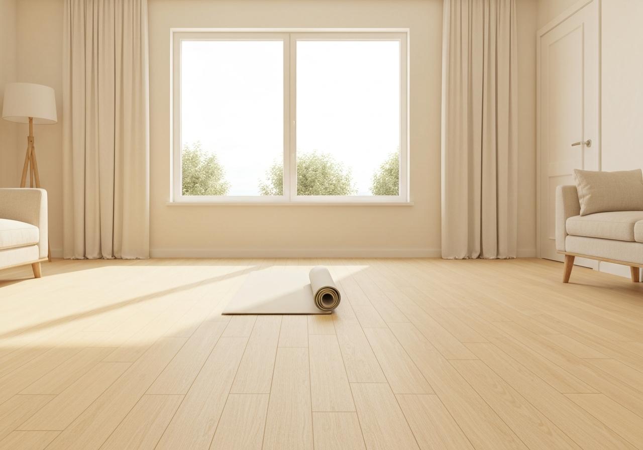 Exercices d'étirement au sol dans un salon calme