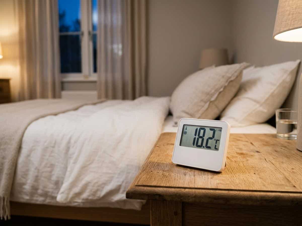 Thermomètre posé sur table de nuit chambre à coucher